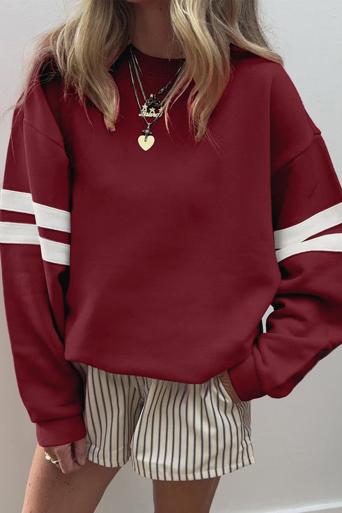 Varsity Double Stripe Drop Shoulder Oversized Crewneck Sweatshirt